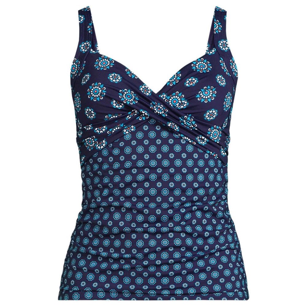 Lands' End Navy Floral Twist-Front One-Piece